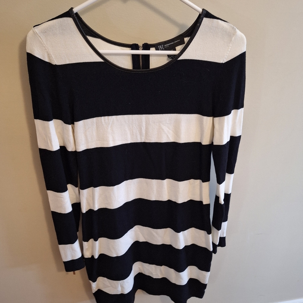 INC International Concepts knit black and white striped dress